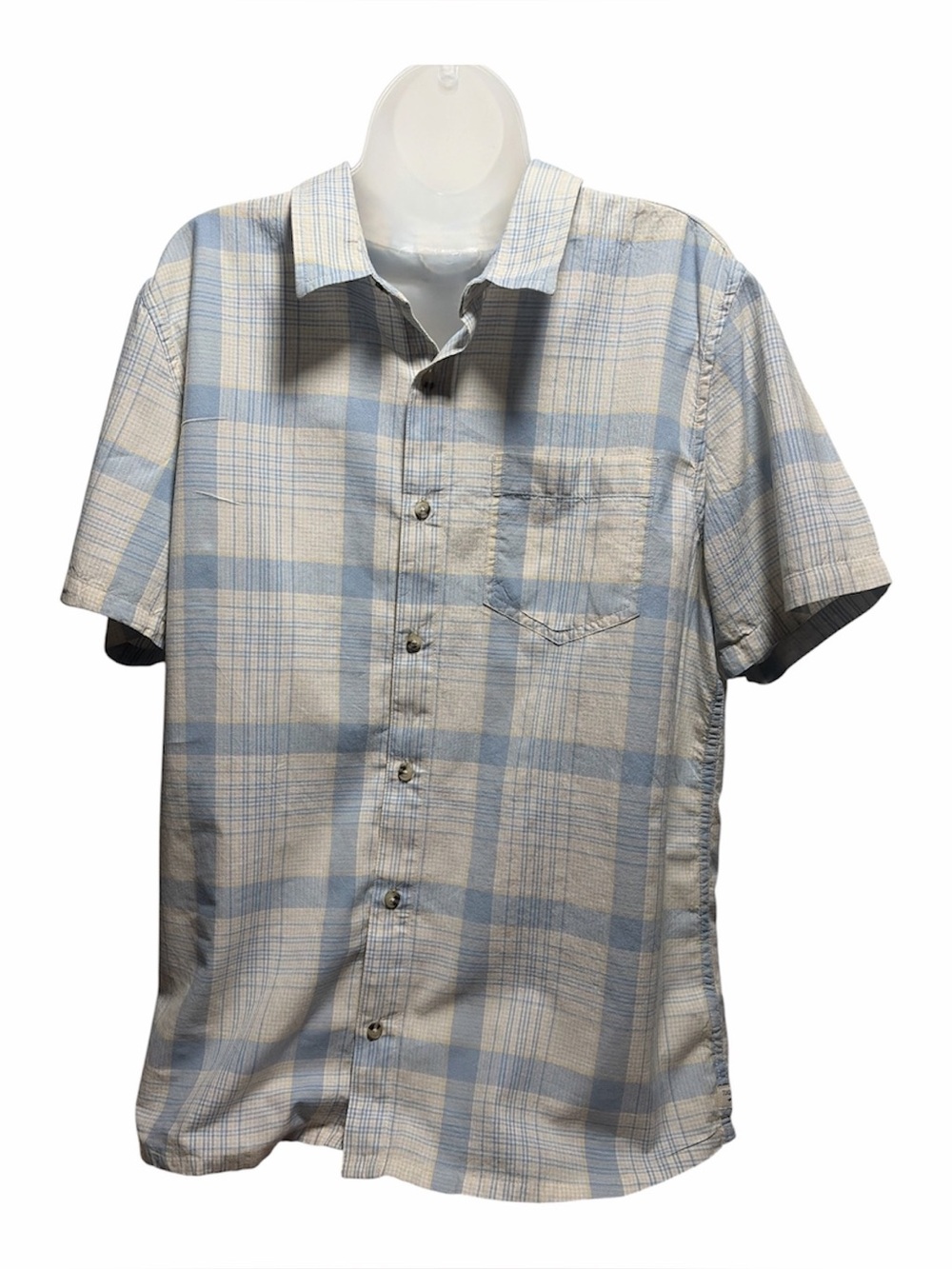 Toad and Co Men’s Airscape Short Sleeve Button Down Blue Plaid Size Large